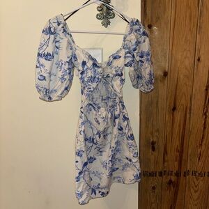 Costal blue and white floral print dress